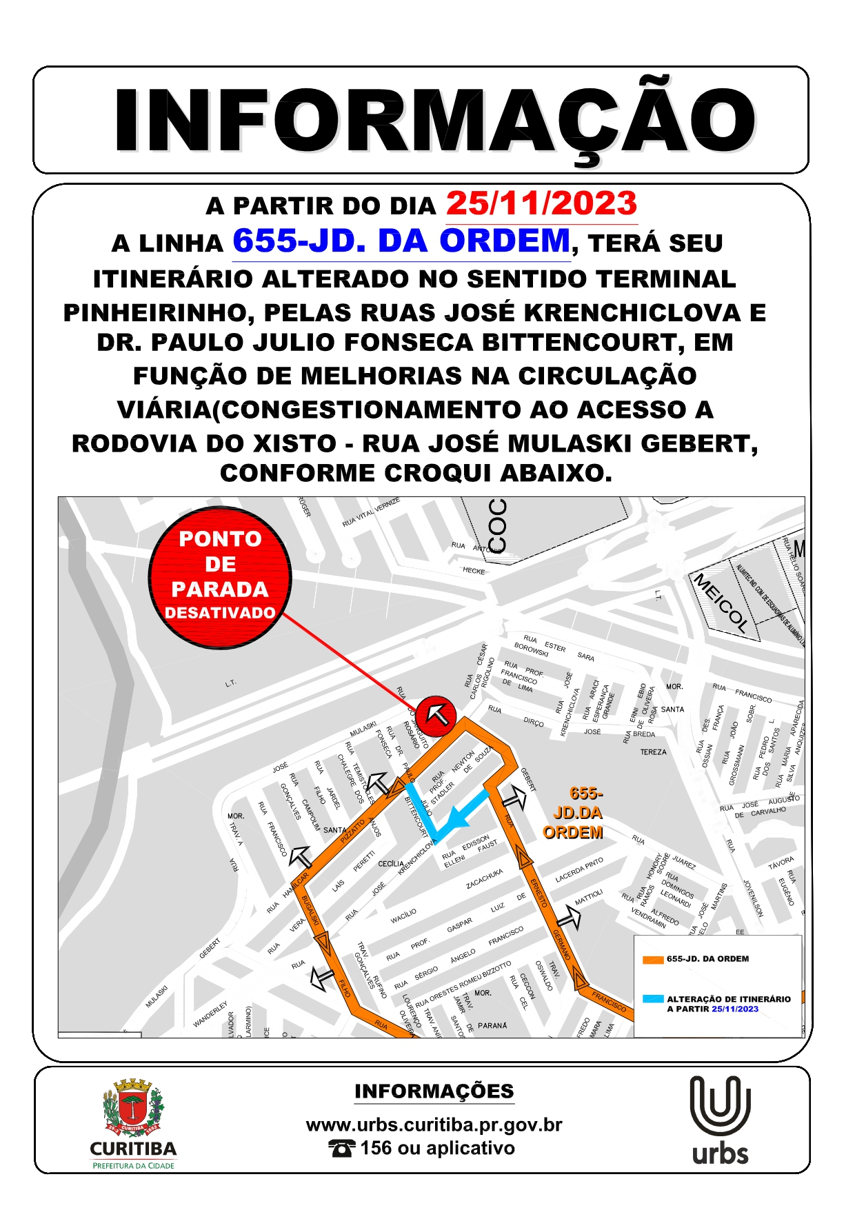 Linha 655 - JD. DA ORDEM - Alteração de itinerário