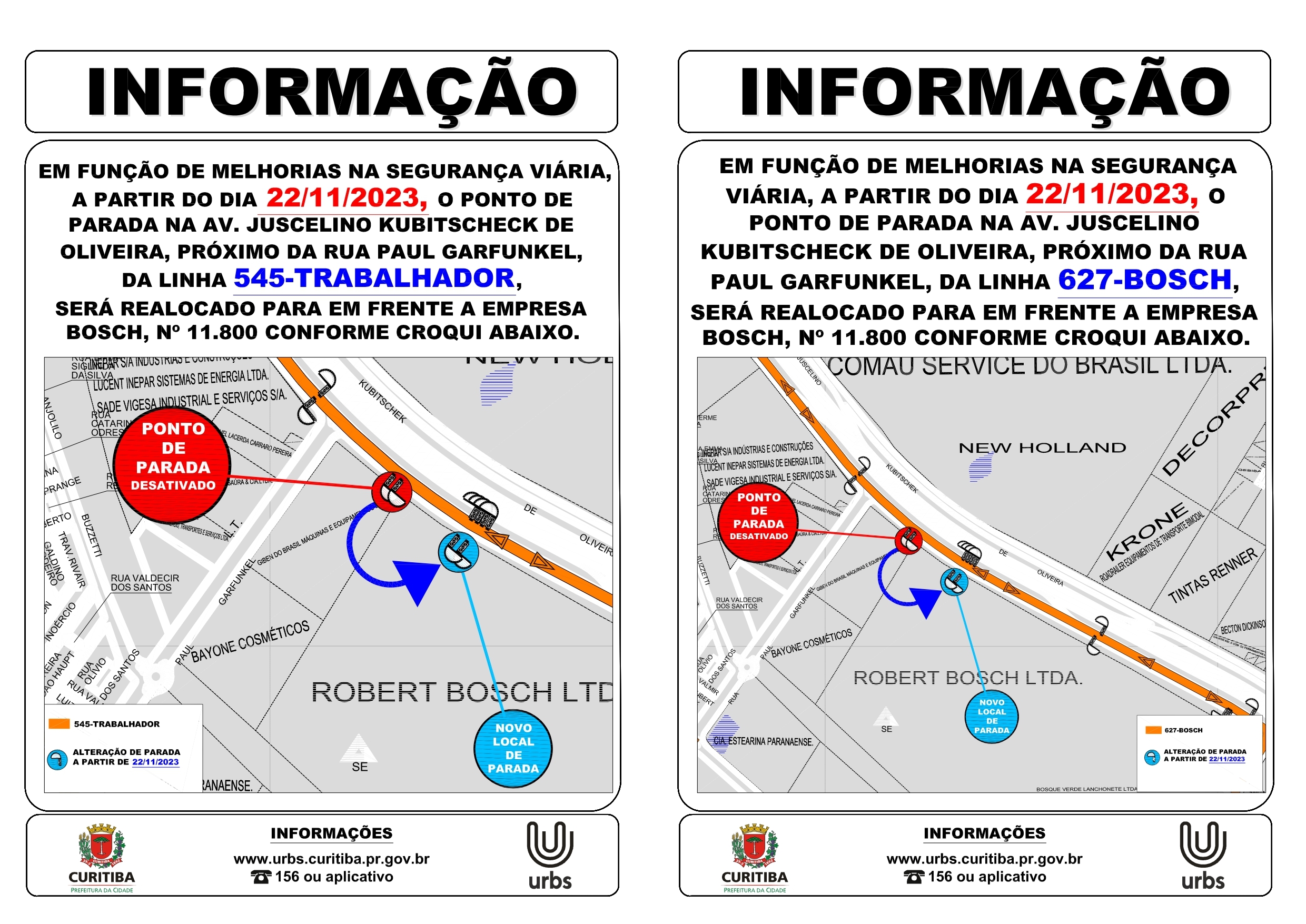 Linhas 545 e 627 - Pontos de parada realocados