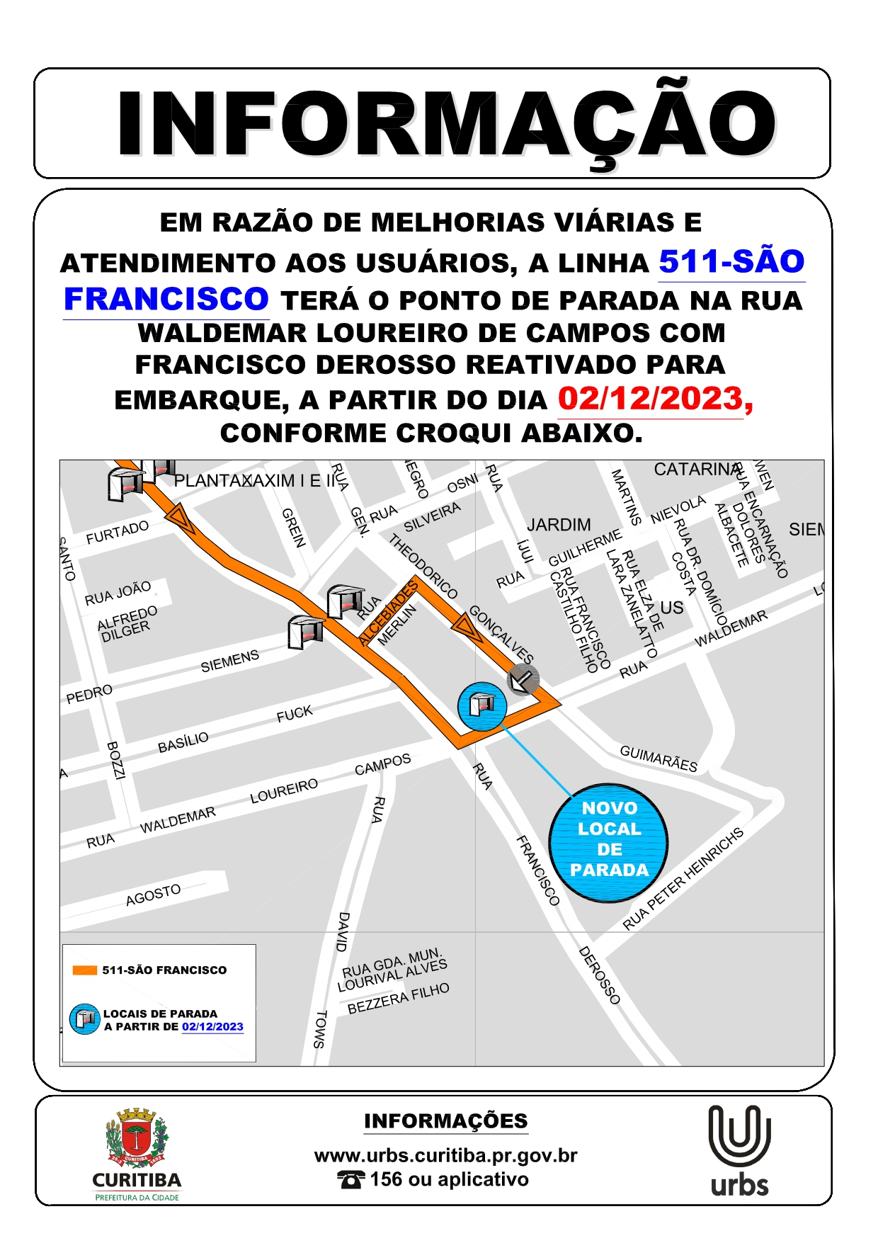 Linha 511 - SÃO FRANCISCO - Ponto de parada reativado