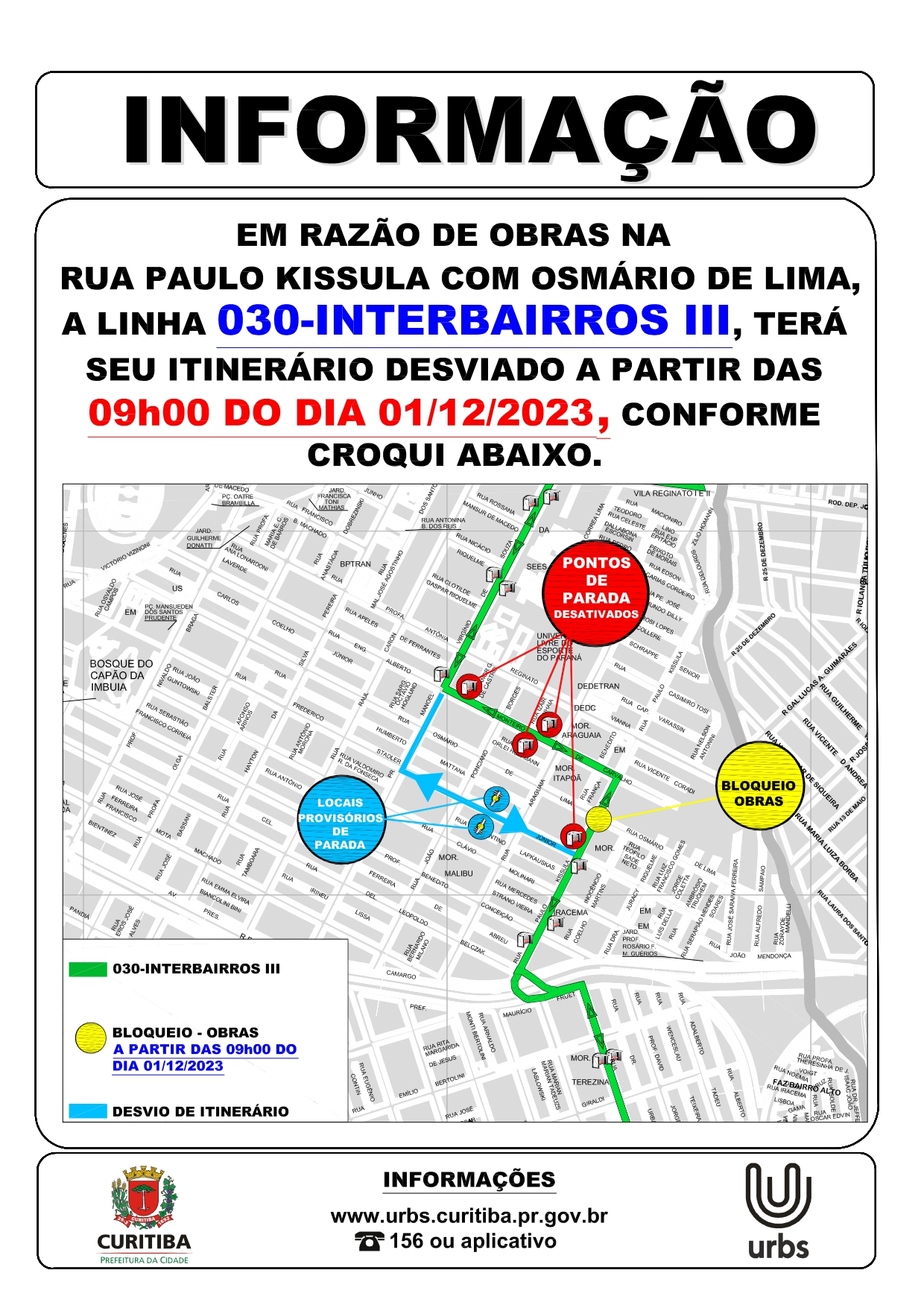 Linha 030 - INTERBAIRROS III - Desvio de itinerário