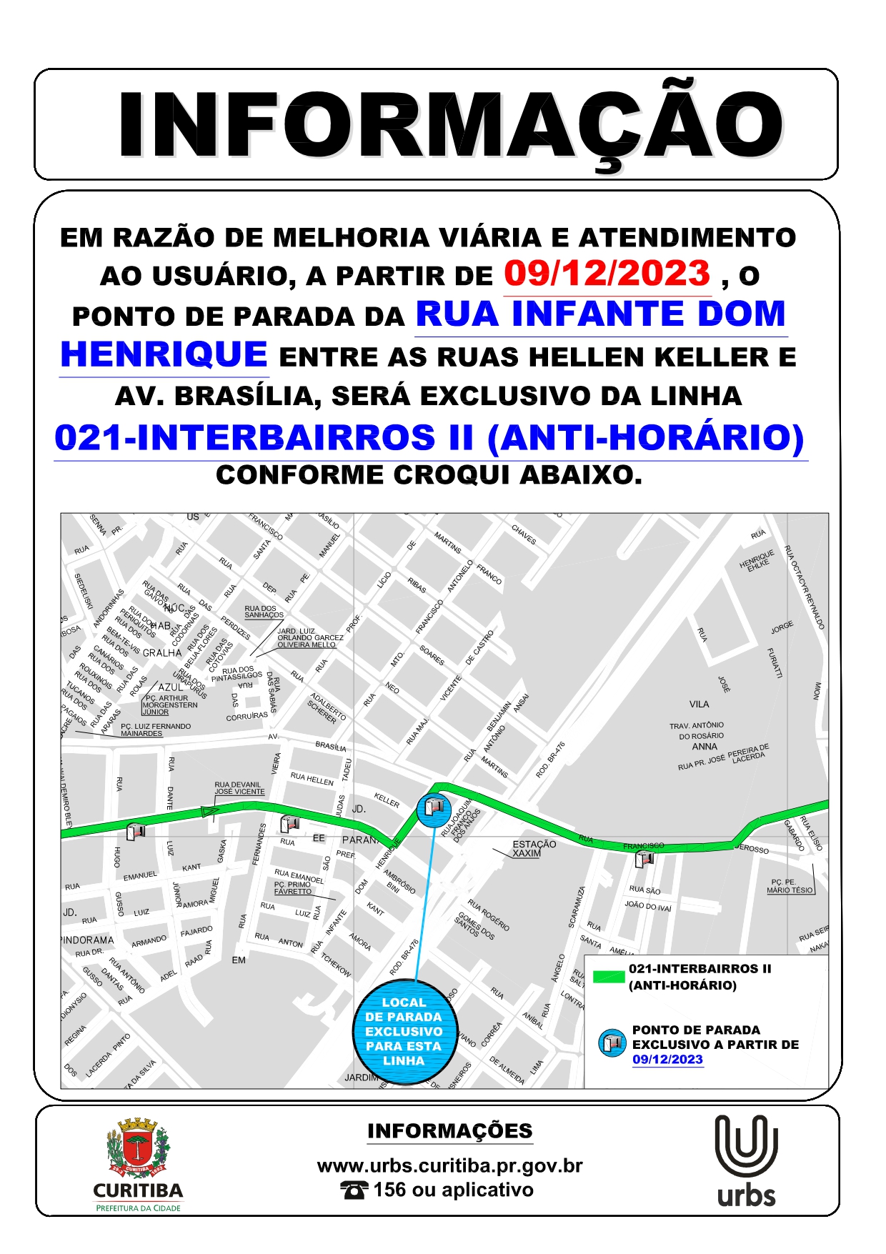 Linha 021 - INTERBAIRROS II (ANTI-HORÁRIO) - Ponto de parada exclusivo