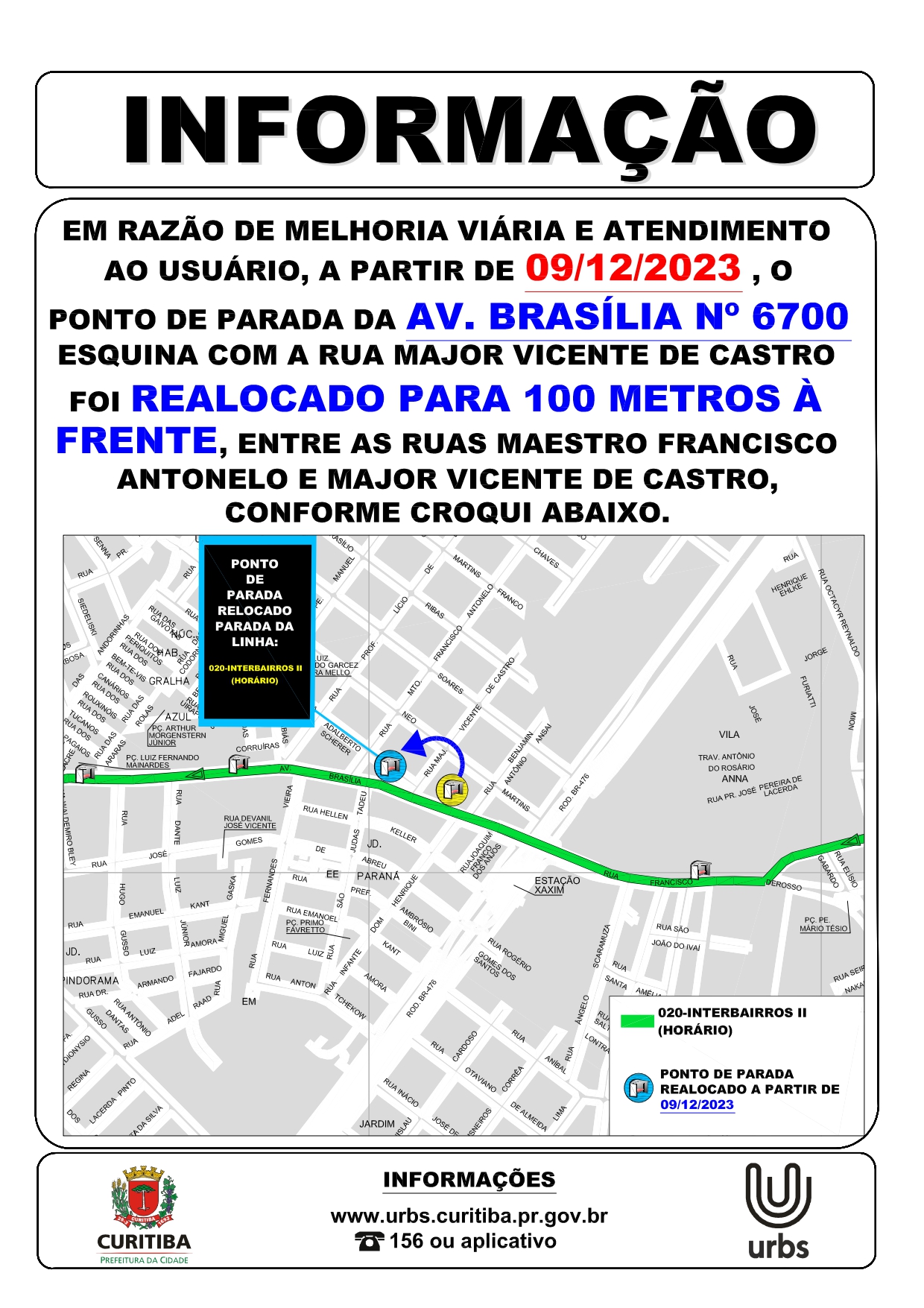 Linha 020 - INTERBAIRROS II (HORÁRIO) - Ponto de parada realocado