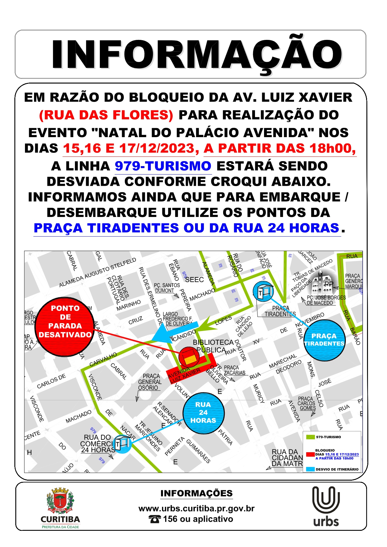 Linha 979 - TURISMO - Desvio de itinerário - Natal do Palácio Avenida