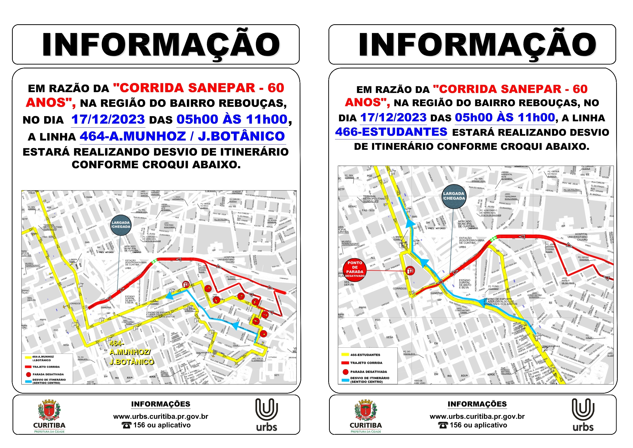 Linhas 464 e 466 - Desvio de itinerário - CORRIDAS SANEPAR 60 ANOS