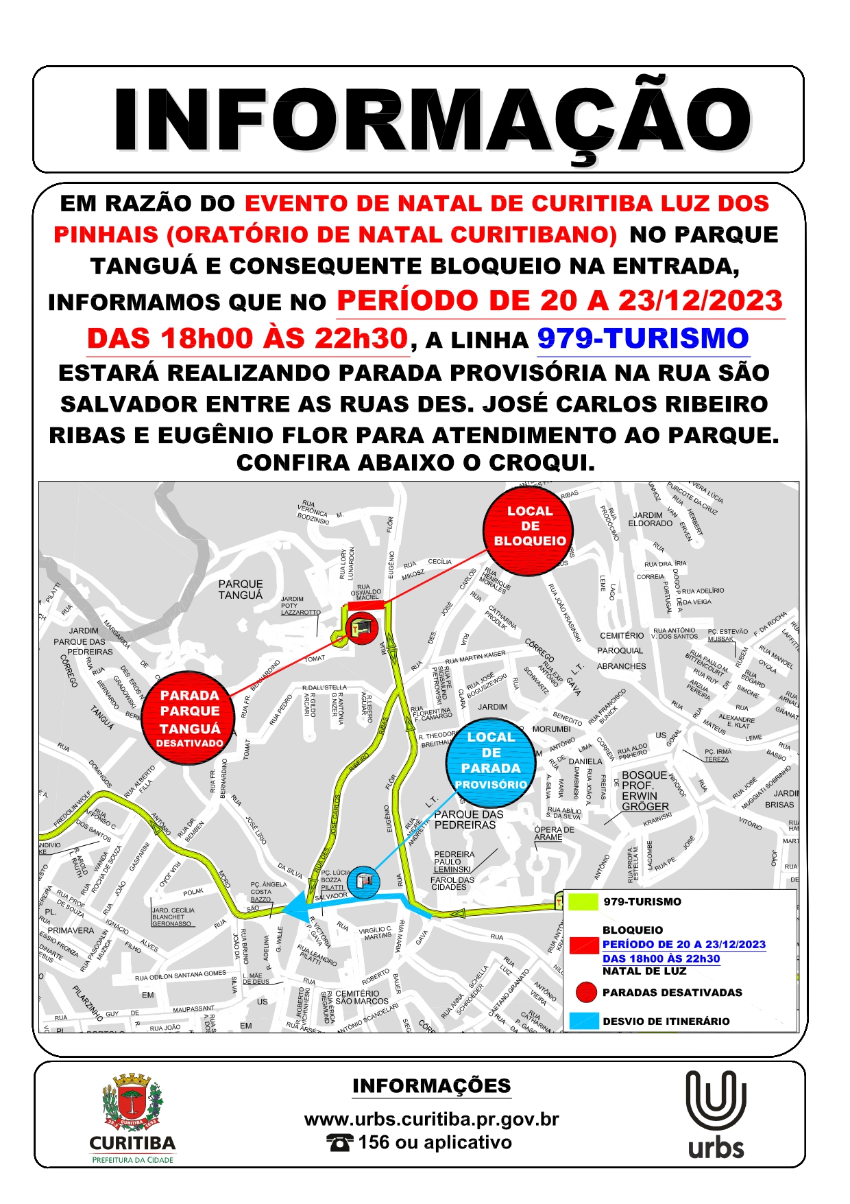 Linha 979 - TURISMO - Desvio de itinerário - Oratória de Natal do Parque Tanguá