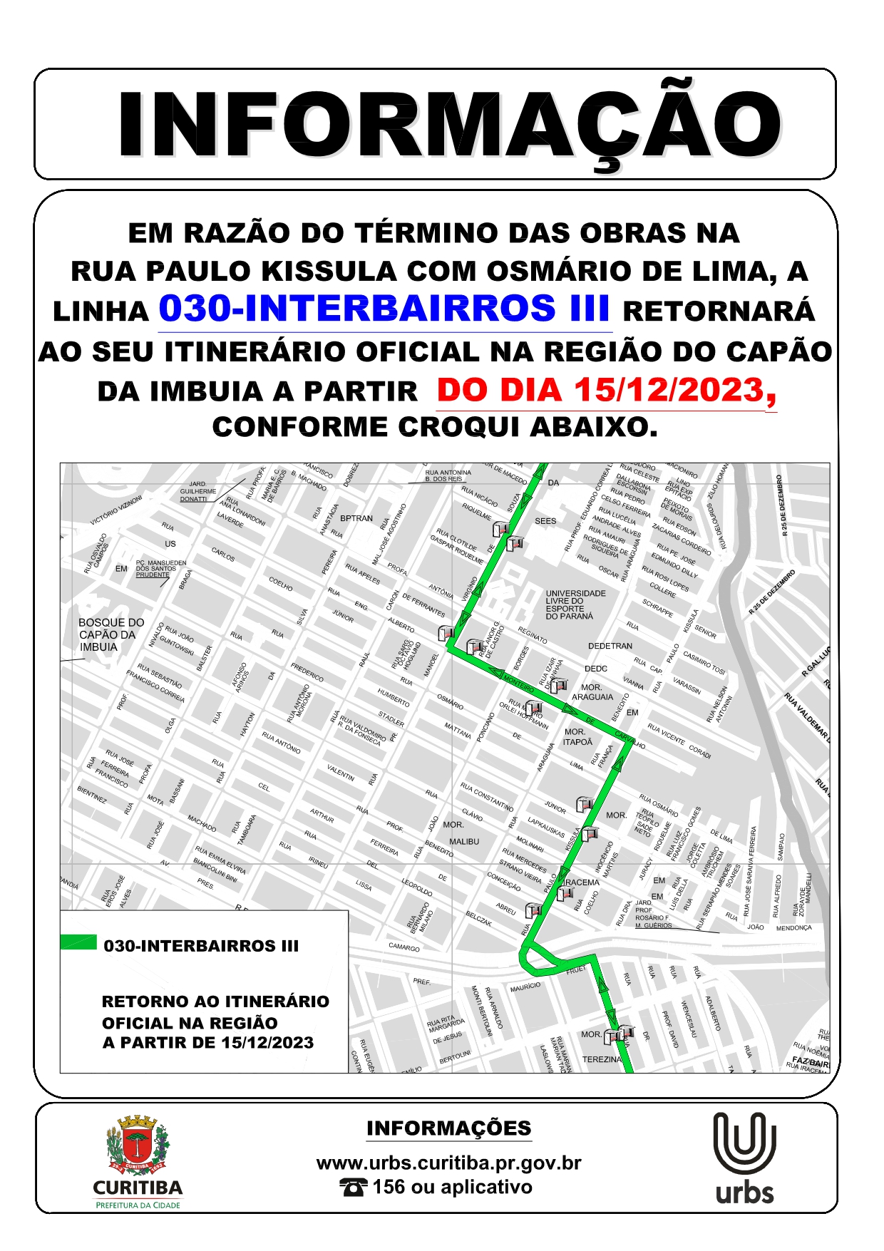 Linha 030 - INTERBAIRROS III - Retorno ao itinerário oficial