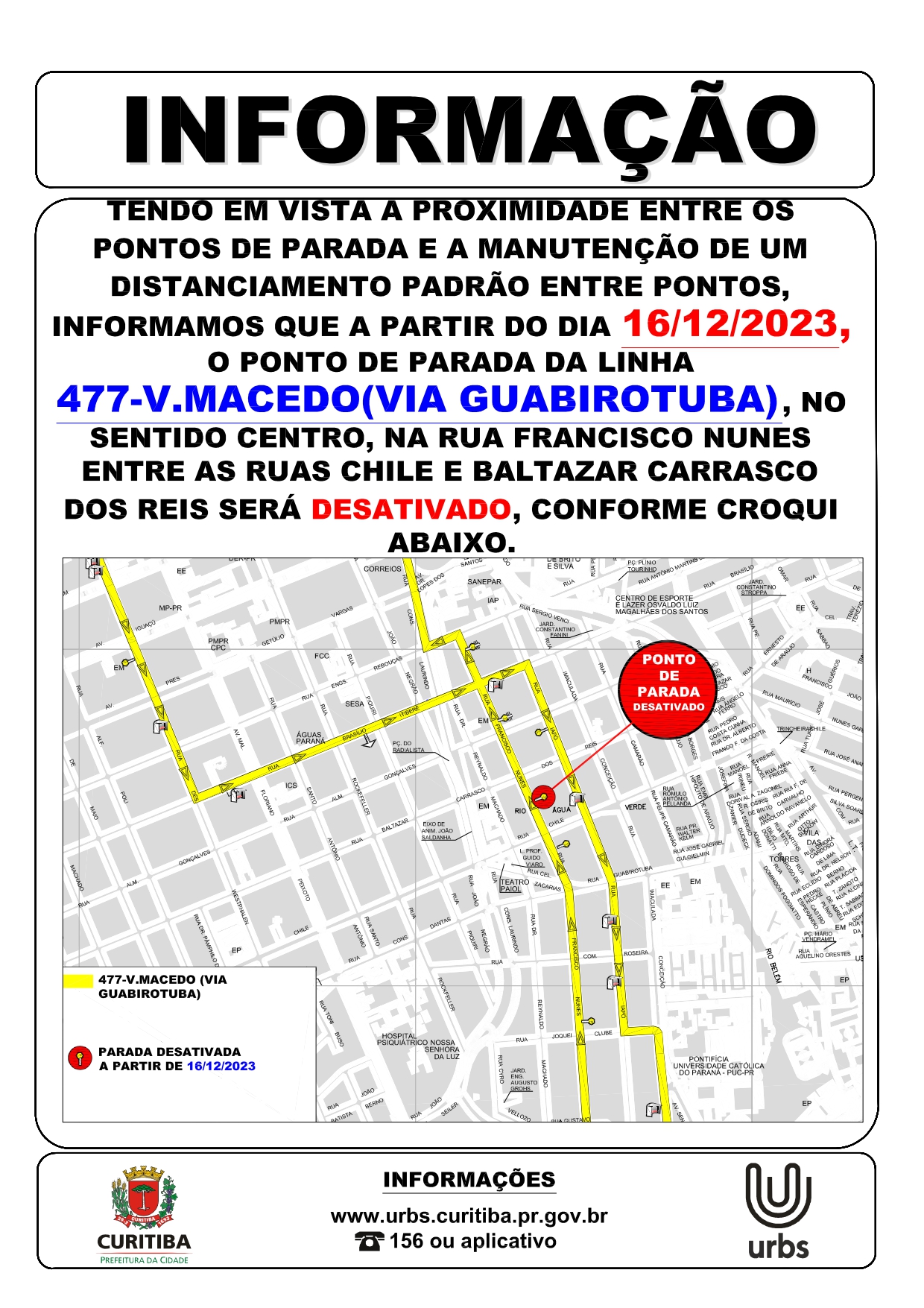Linha 477 - V. MACEDO (VIA GUABIROTUBA) - Desativação de ponto de parada