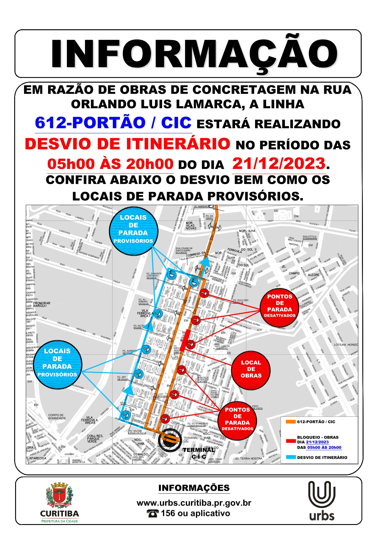 Linha 612 - PORTÃO / CIC - Desvio de itinerário
