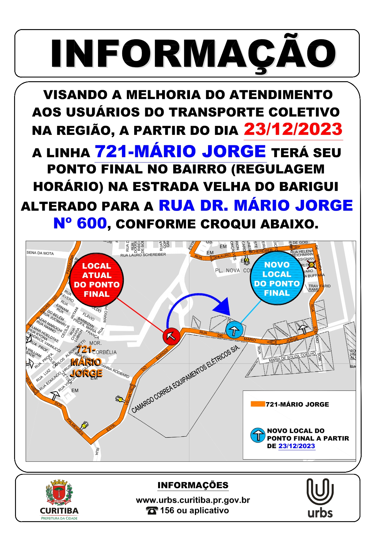 Linha 721 - MÁRIO JORGE - Alteração de ponto final
