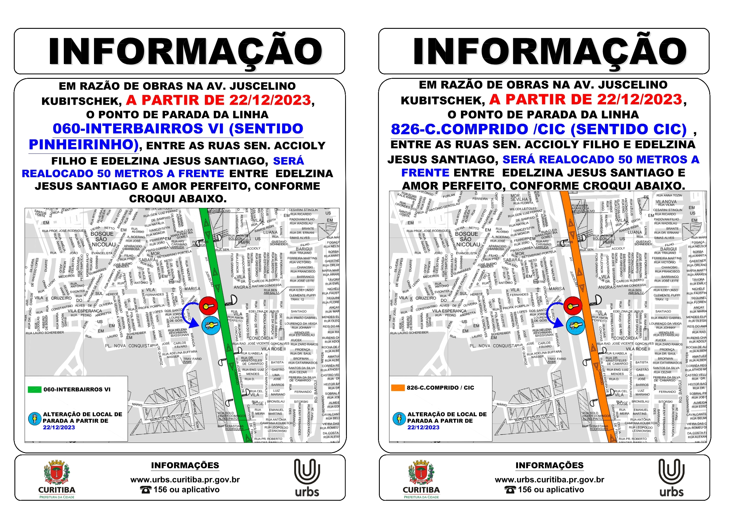 Linhas 060 e 826 - Realocação de ponto de parada
