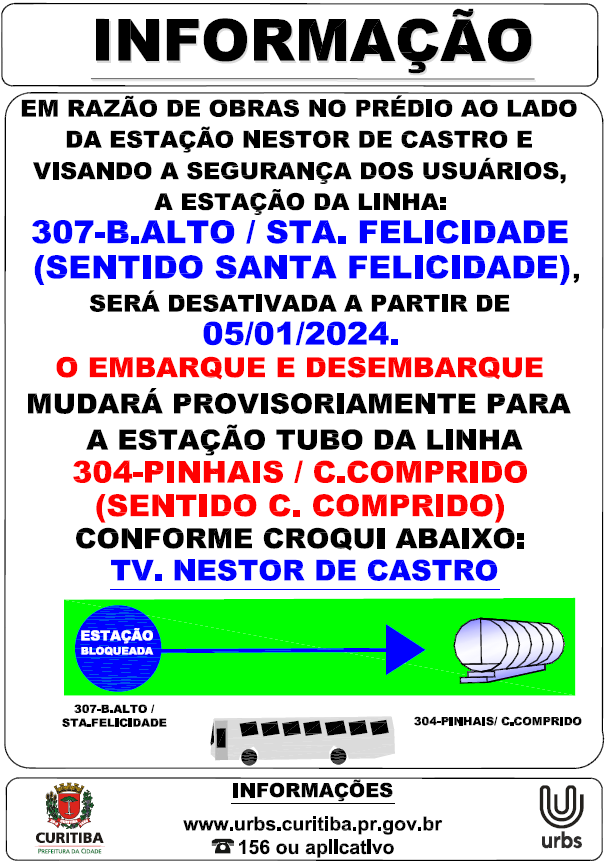 Desativação Estação Tubo Tiradentes Nestor de Castro sentido Terminal Santa Felicidade - 05/01