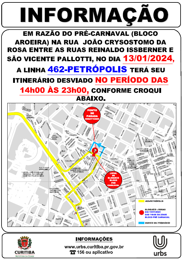 Linha 462 - PETRÓPOLIS - desvio de itinerário - Pré - Carnaval 2024 - 13/01