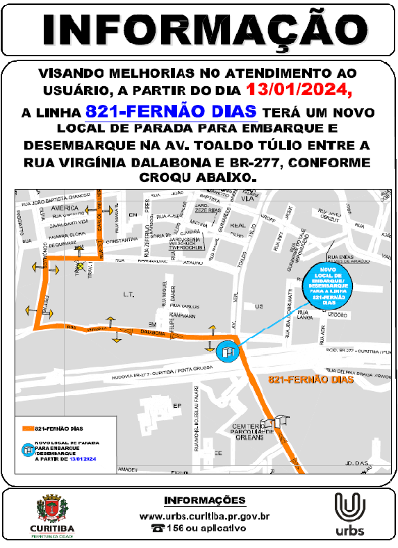 Linha 821 - FERNÃO DIAS - novo ponto de parada - 13/01
