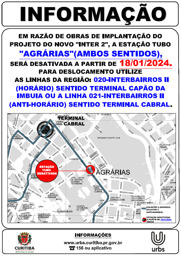 Desativação Estação Tubo AGRÁRIAS - a partir de 18/01