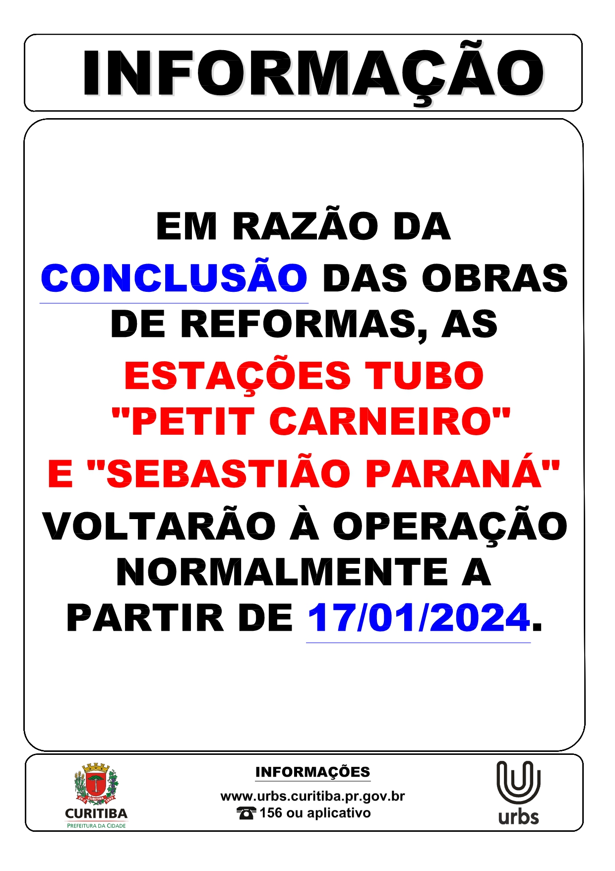 Retorno das Estações Tubo PETIT CARNEIRO e SEBASTIÃO PARANÁ - 17/01