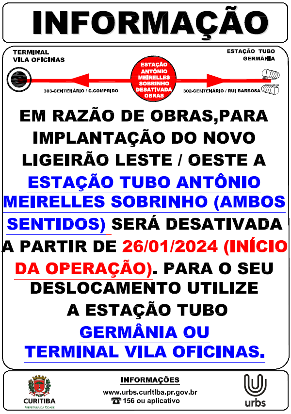 Desativação da Estação Tubo Antônio Meirelles Sobrinho - a partir de 26/01