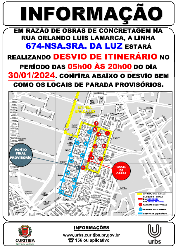 Linha 674 - NSA. SRA. DA LUZ - desvio de itinerário - 30/01
