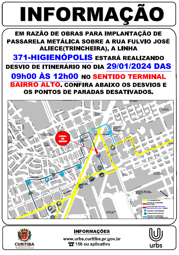 Linha 371 - HIGIENÓPOLIS - desvio de itinerário - 29/01