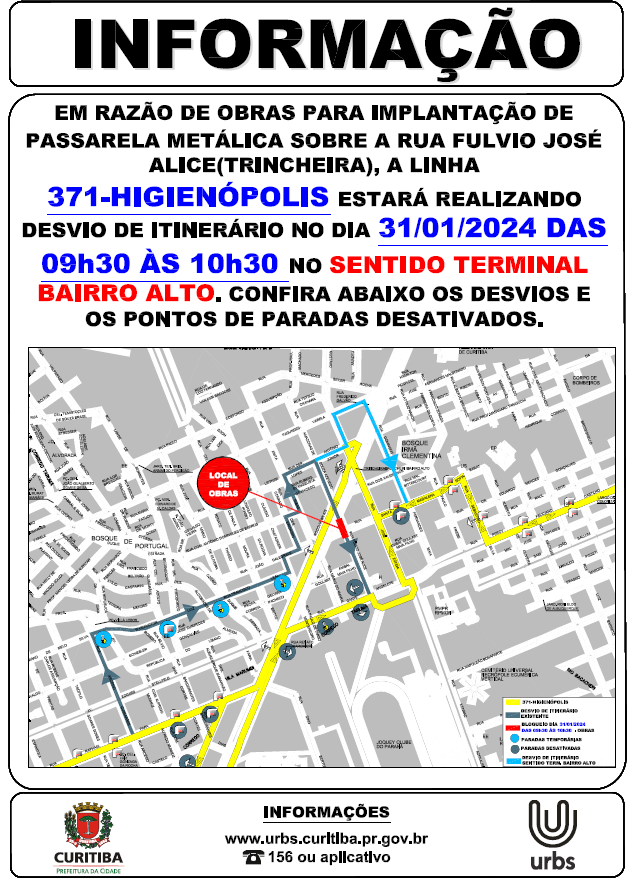 Linha 371 - HIGIENÓPOLIS - desvio de itinerário - 31/01