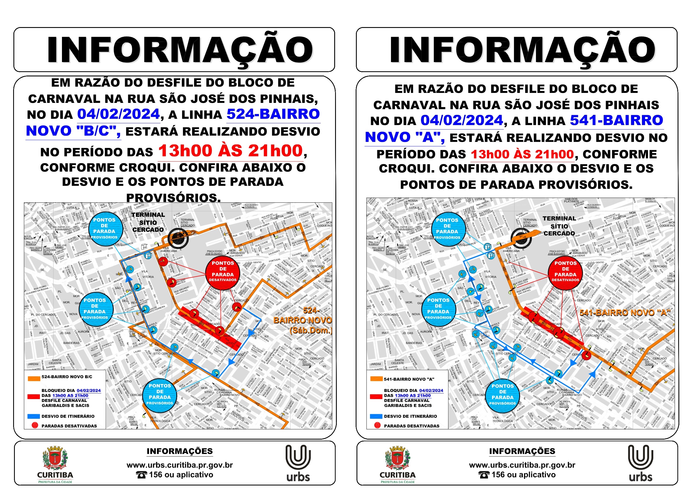 Garibaldis e Sacis Bairro Novo - desvio de itinerário