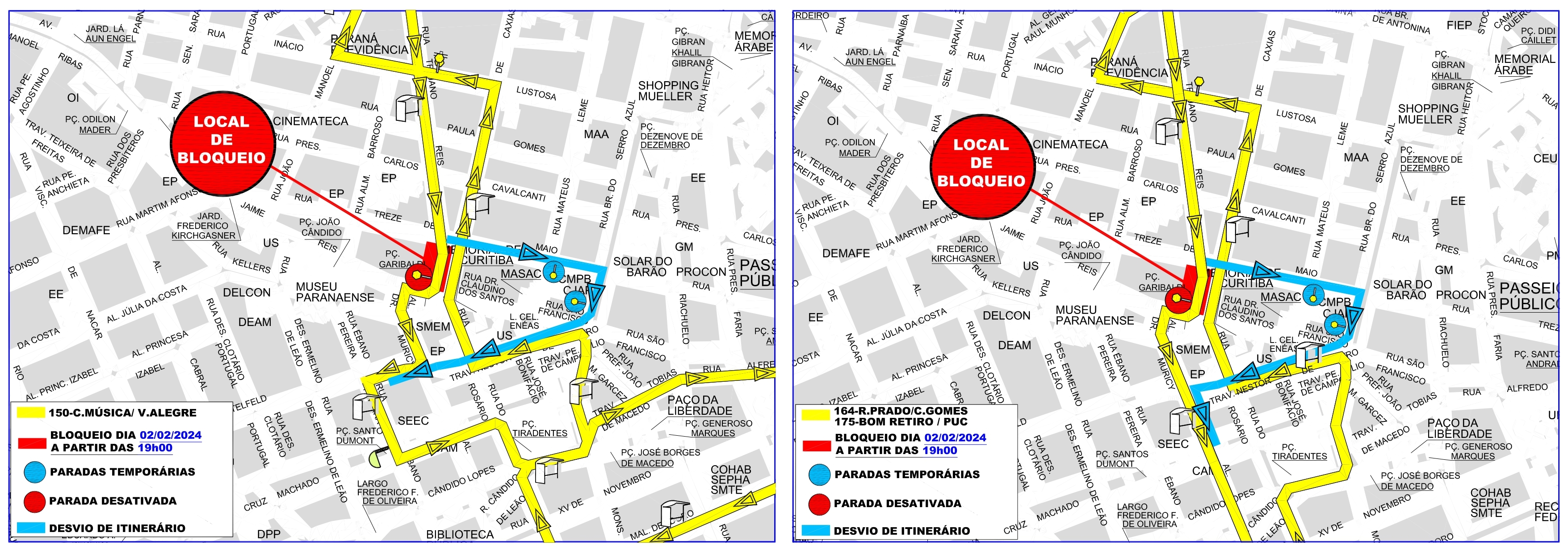 Linhas 150, 164 e 175 - Desvio de itinerário