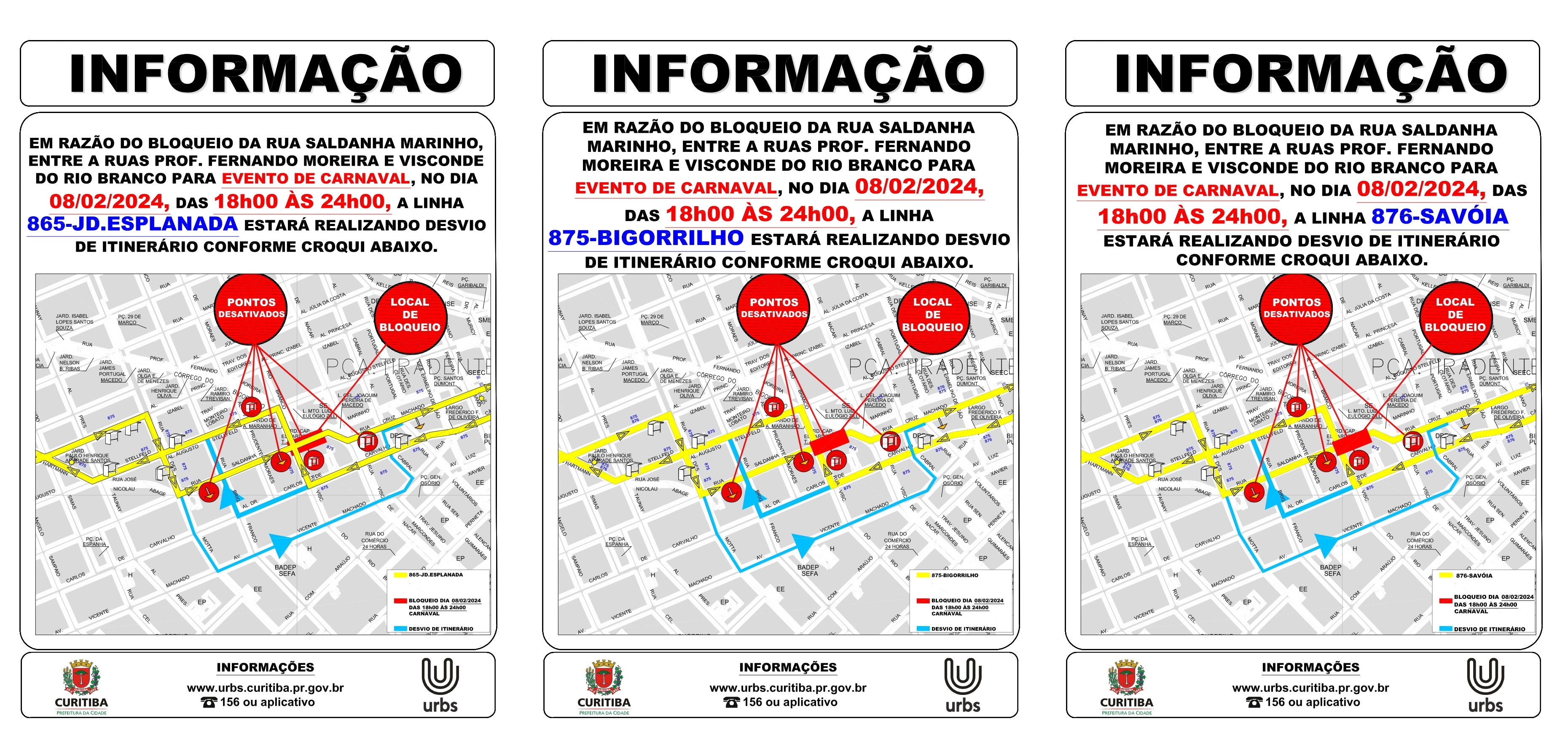 Linhas 865, 875 e 876 - Desvio de itinerário