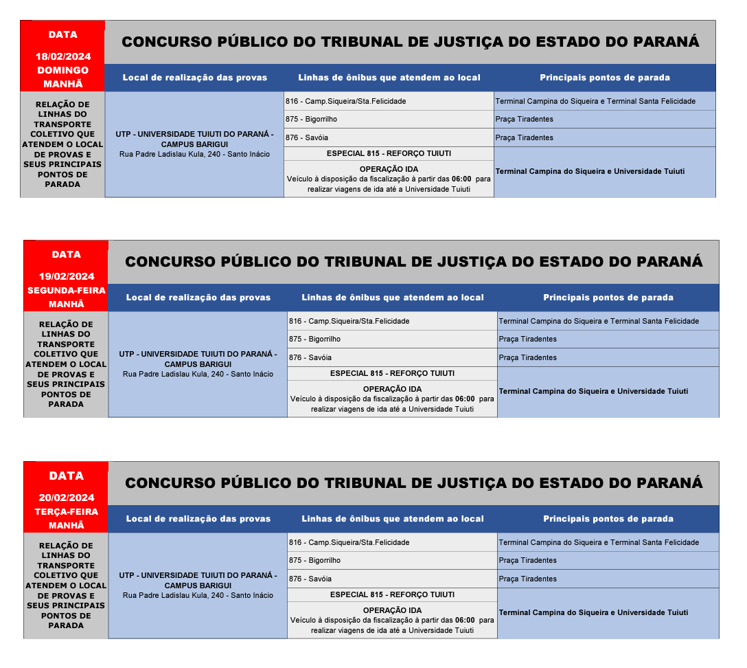 Operação especial - CONCURSO PÚBLICO DO TRIBUNAL DE JUSTIÇA DO ESTADO DO PARANÁ