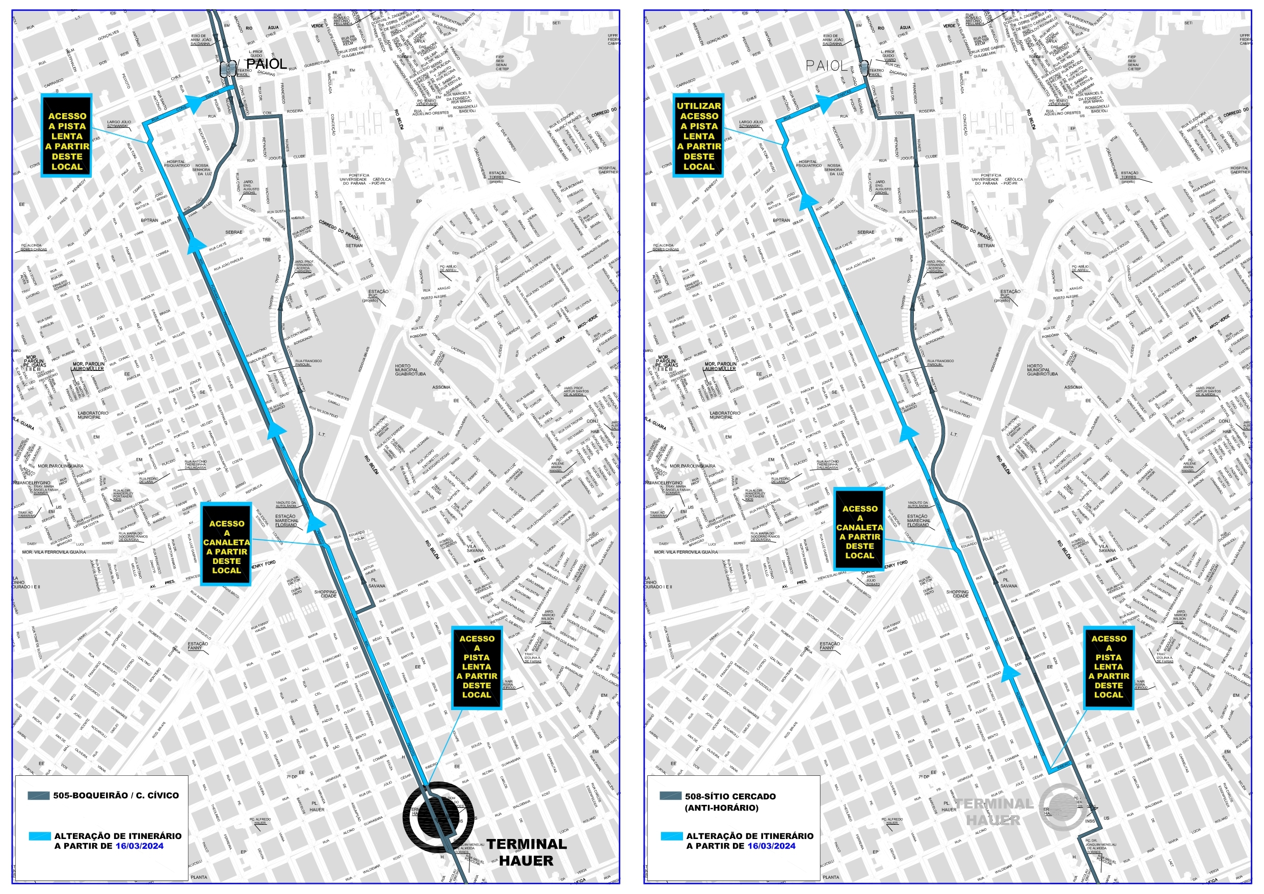 Linhas 505 e 508 - Alteração de itinerário - 16/03