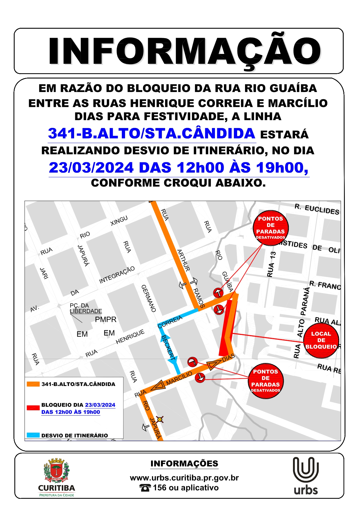 Linha - 341 - B. ALTO / STA. CÂNDIDA - Desvio de itinerário