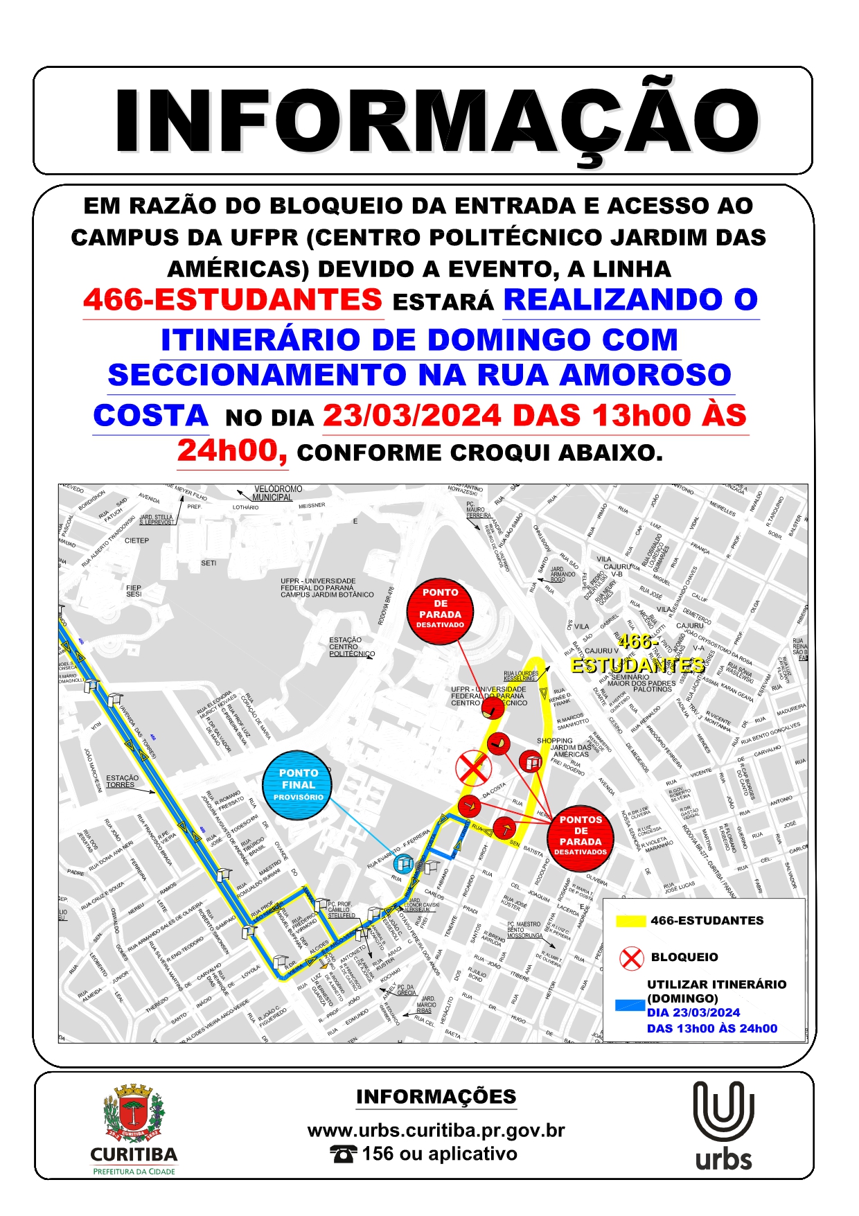Linha 466 - ESTUDANTES - Desvio de itinerário - Confraternização dos Estudantes