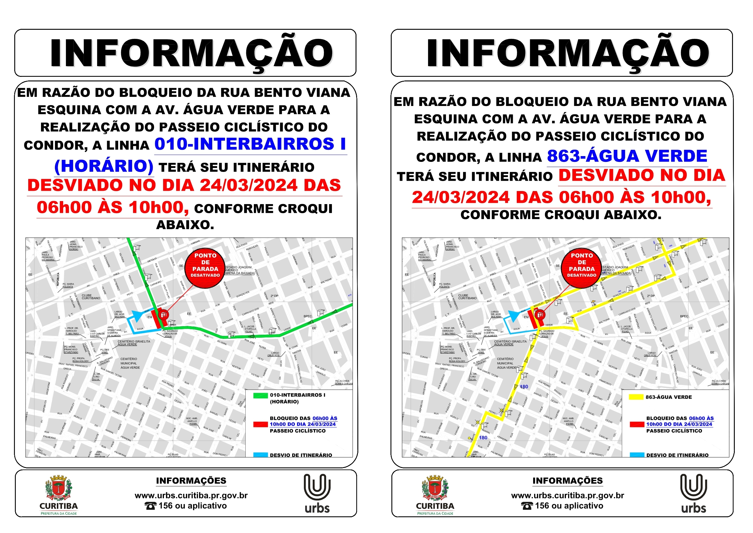 Linhas 010 e 863 - Desvio de itinerário - Passeio Ciclístico do Condor