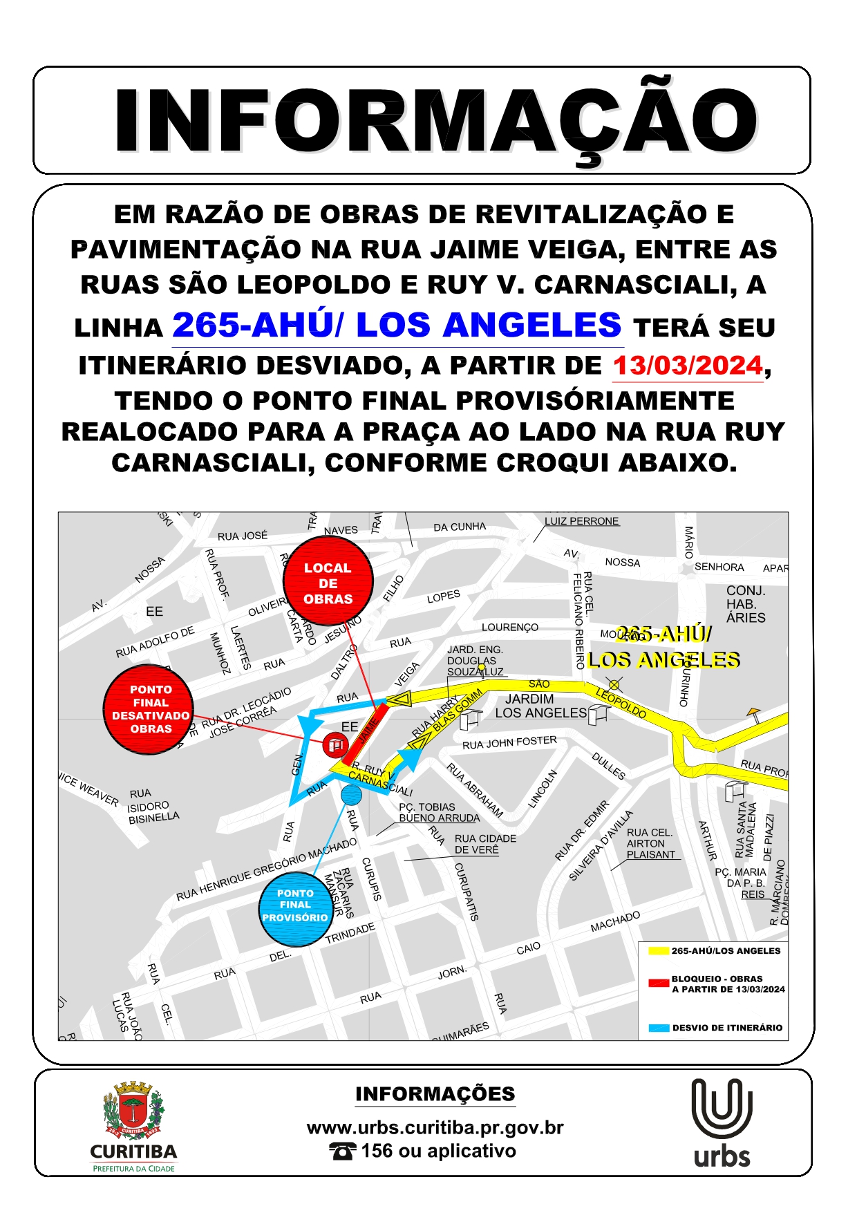 Linha 265 - AHÚ / LOS ANGELES - Desvio de itinerário