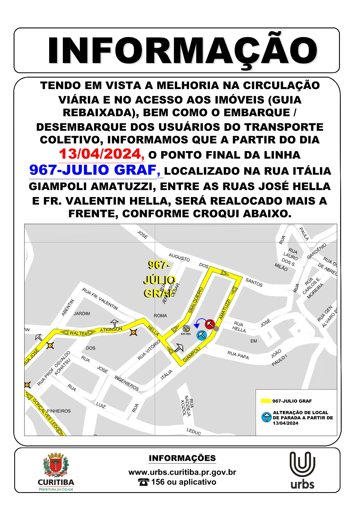 Linha 967 - JULIO GRAF - Realocação de ponto final de parada