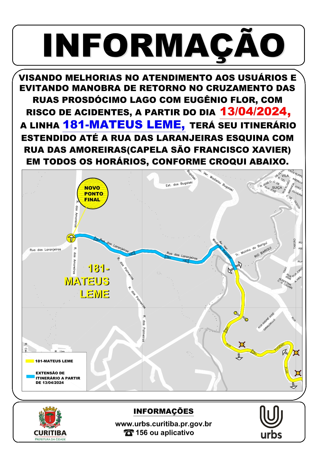Linha 181 - MATEUS LEME - Extensão de itinerário