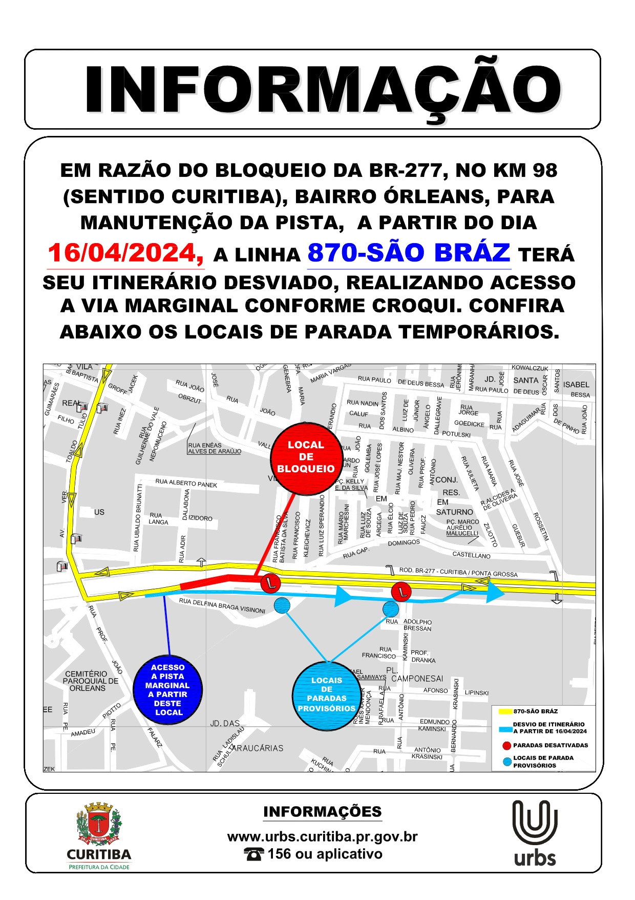 Linha 870 - SÃO BRÁZ - Desvio de itinerário