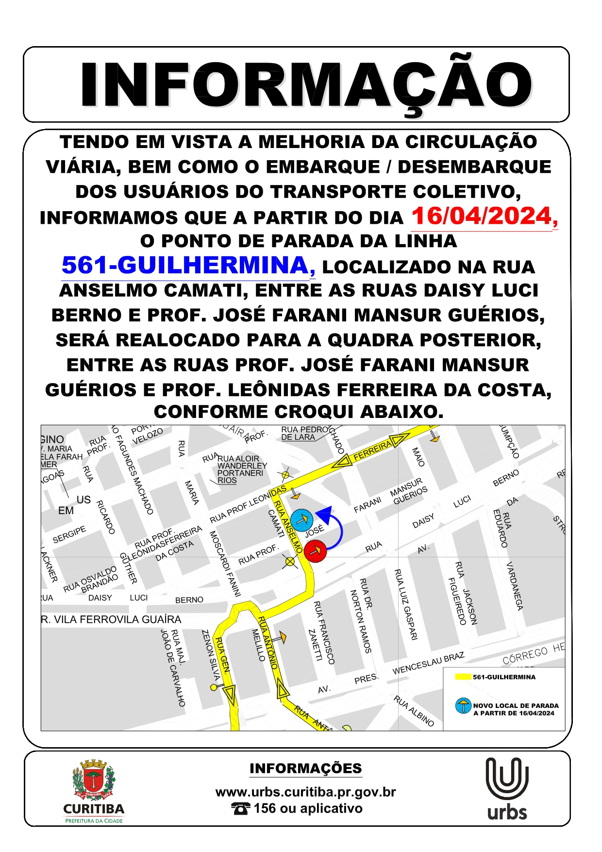 Linha 561 - GUILHERMINA - Realocação de ponto de parada