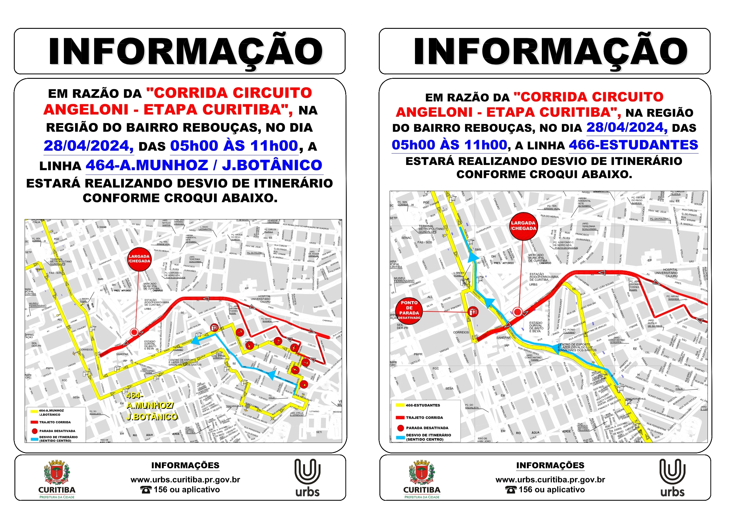 Linhas 464 - A. MUNHOZ / J. BOTÂNICO e 466 - ESTUDANTES - Desvio de itinerário
