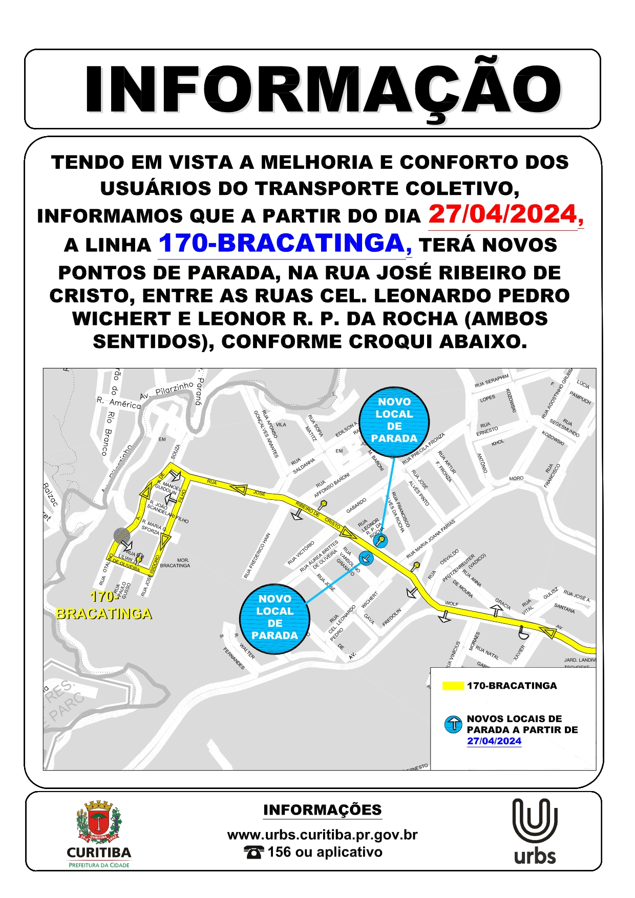 Linha 170 - BRACATINGA - Novos pontos de parada - 27/04