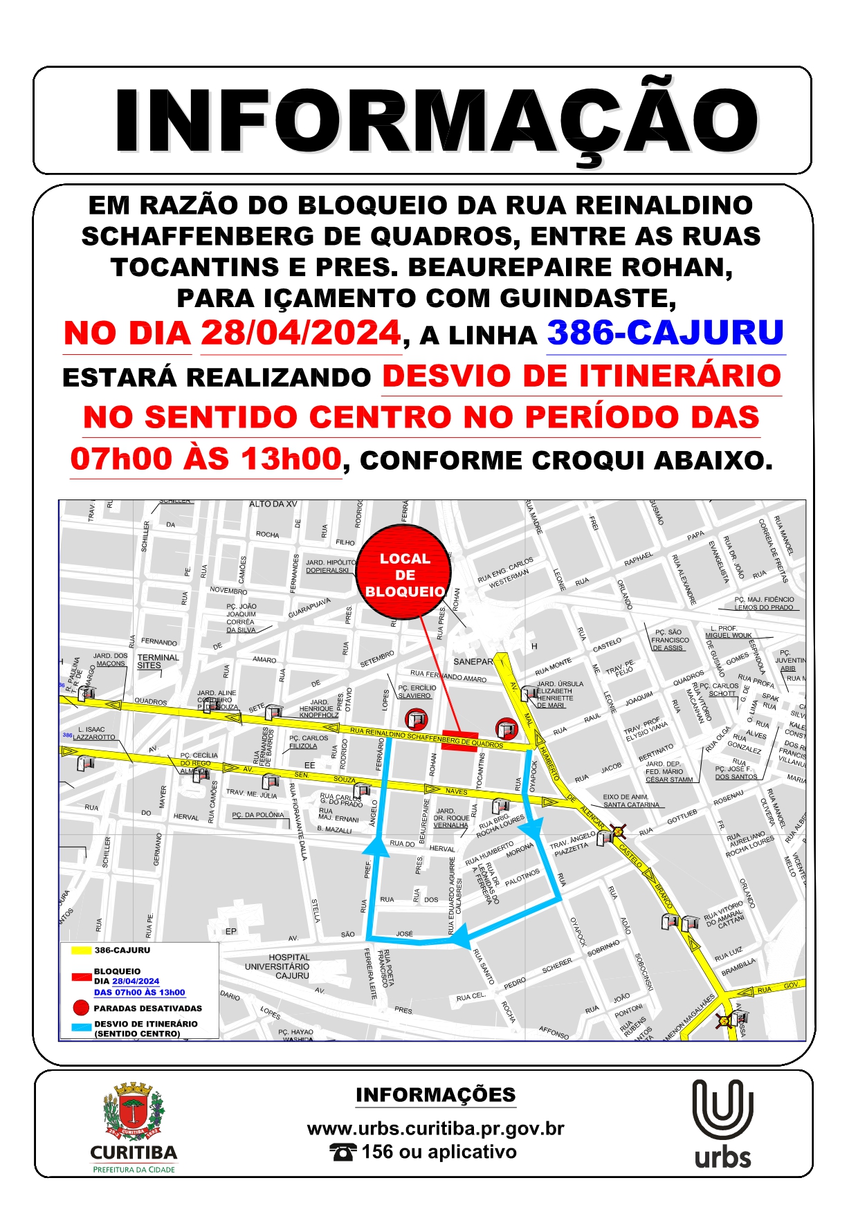 Linha 386 - CAJURU - Desvio de itinerário - 28/04
