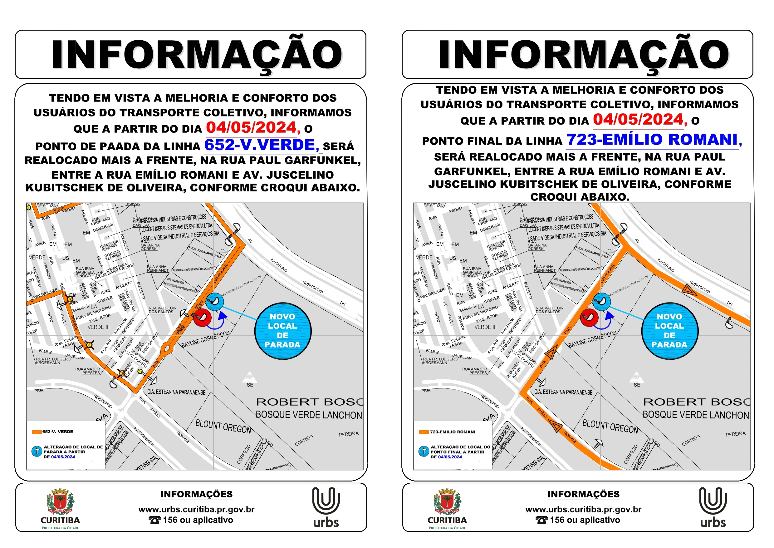Linhas 652 - V. VERDE e 723 - EMÍLIO ROMANI - Realocação de ponto
