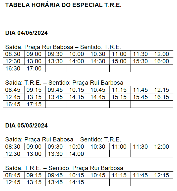 Atendimento especial - T.R.E. - 04/05 e 05/05