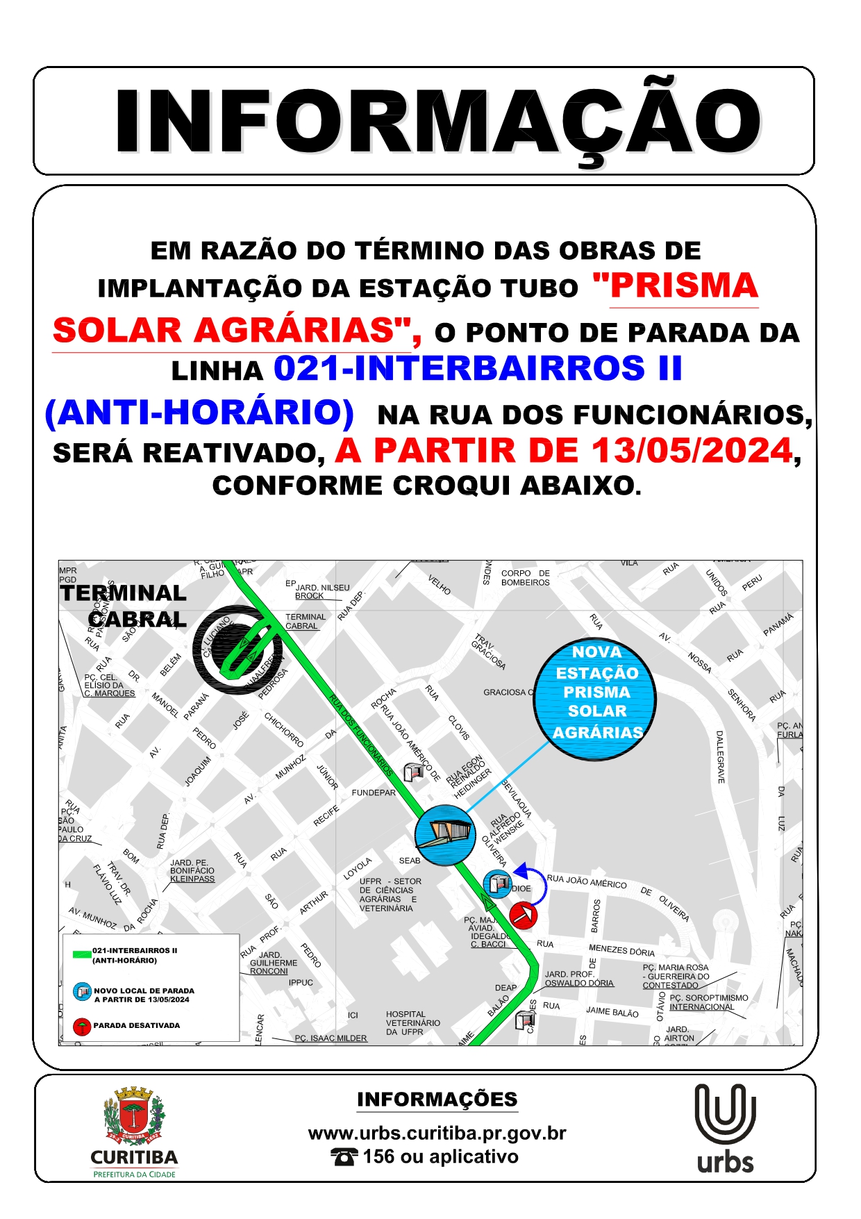Linha 021 - INTERBAIRROS II (ANTI-HORÁRIO) - Ponto de parada reativado