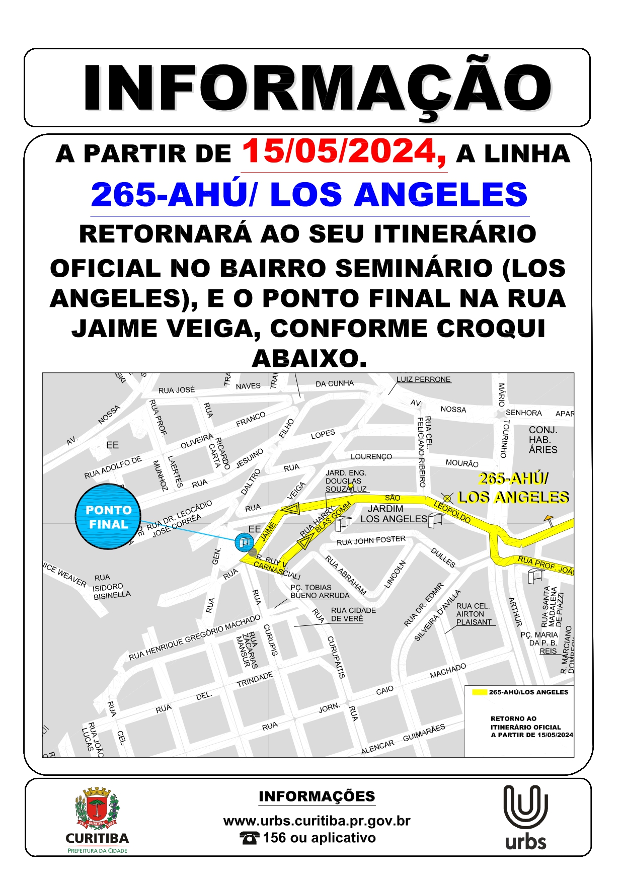 Linha 265 - AHÚ / LOS ANGELES - Retorno ao itinerário oficial