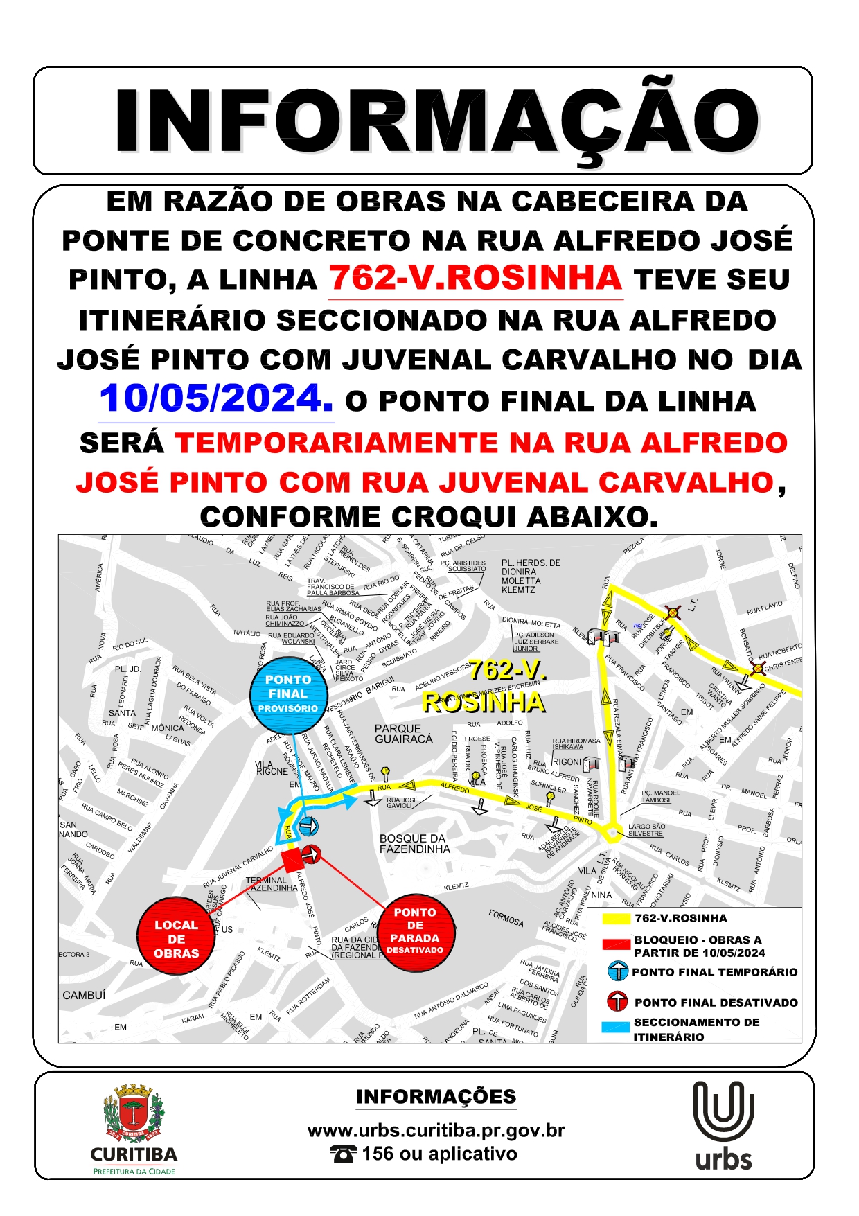 Linha 762 - V. ROSINHA - Seccionamento de itinerário