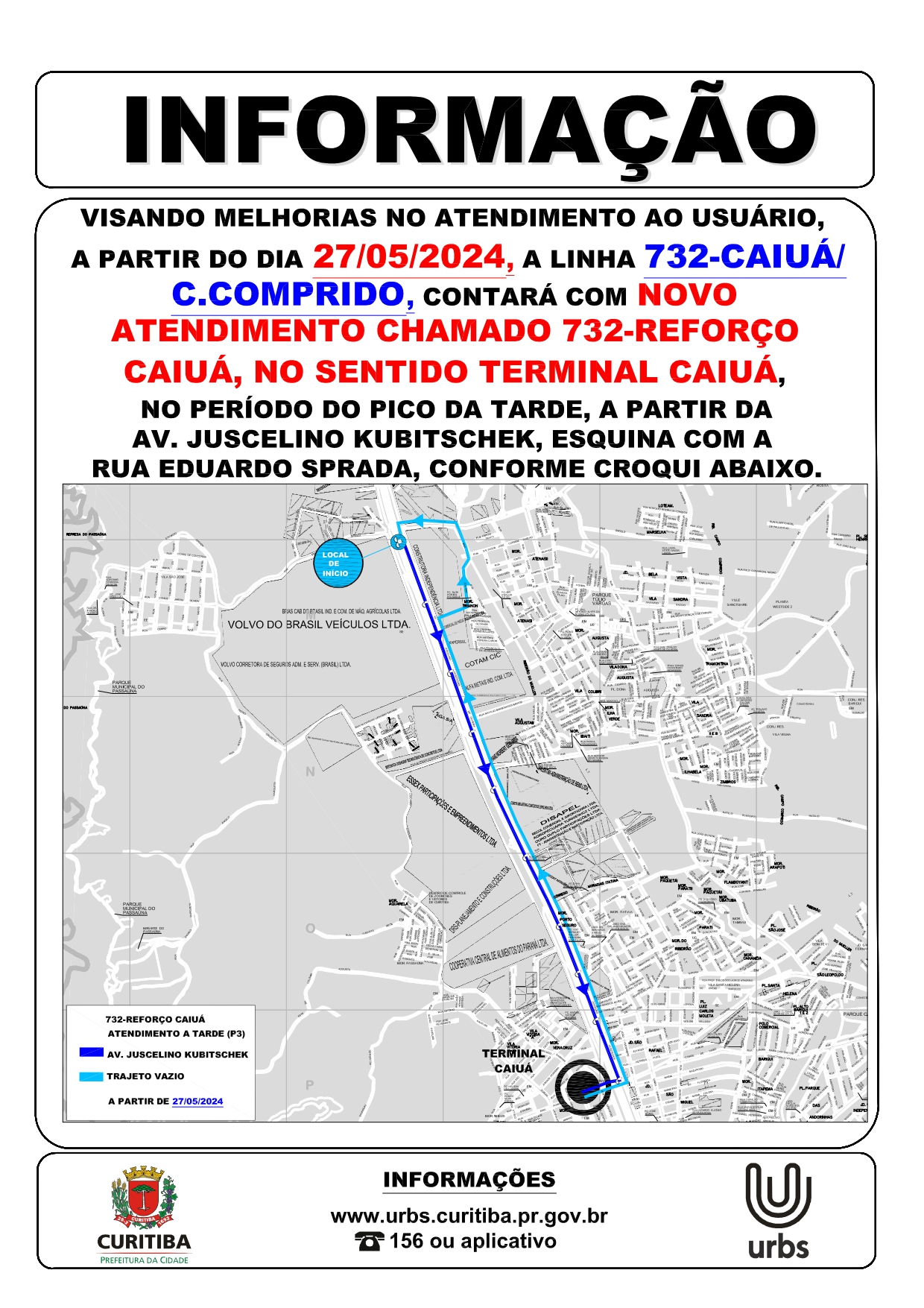 Linha 732 - CAIUÁ / C. COMPRIDO - Novo atendimento especial