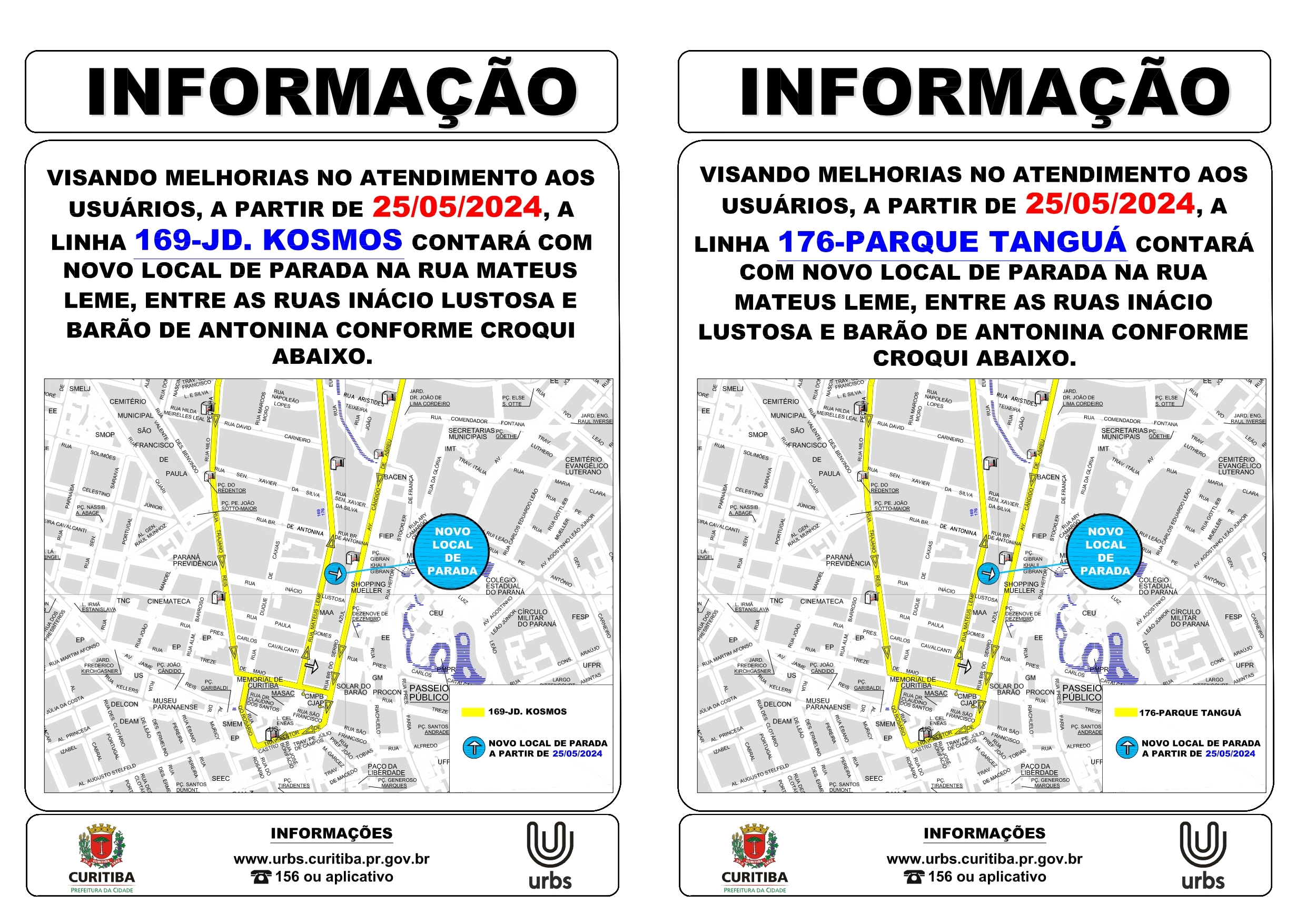 Linhas 169 - JD. KOSMOS e 176 - PARQUE TANGUÁ - Novo ponto de parada