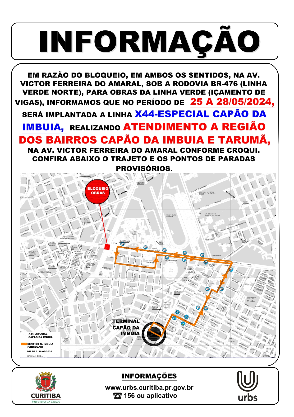 Nova linha X44 - ESPECIAL CAPÃO DA IMBUIA - Obras na Avenida Victor Ferreira do Amaral
