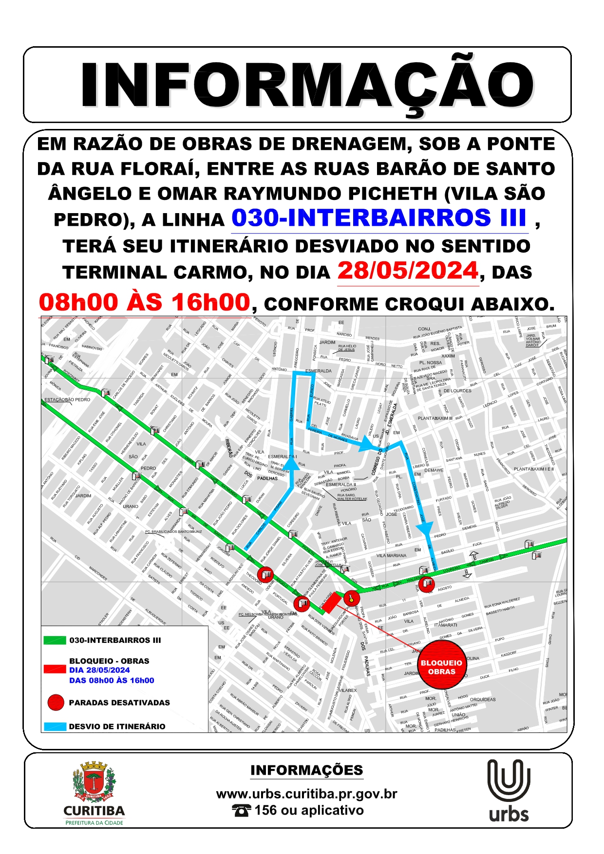 Linha 030 - INTERBAIRROS III - Desvio de itinerário