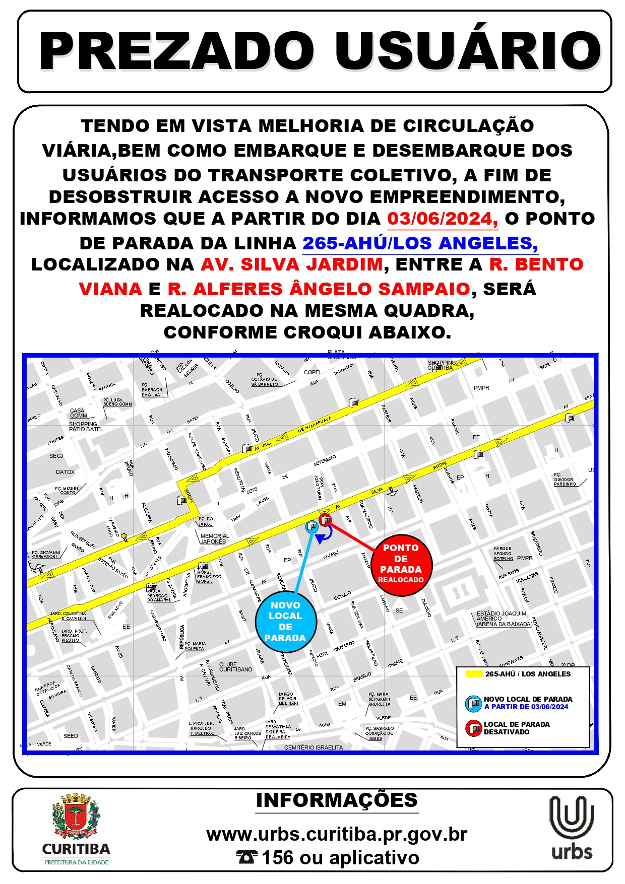 Linha 265 - AHÚ / LOS ANGELES - Realocação de ponto de parada