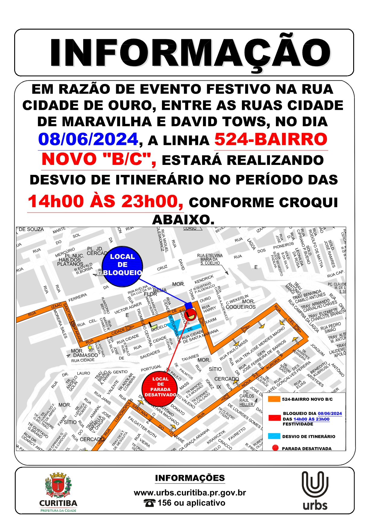 Linha 524 - BAIRRO NOVO B/C - Desvio de itinerário